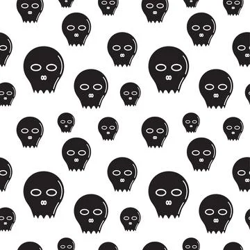 Black skull shape vector illustration in white color background. Seamless p.. Ilustración de archivo