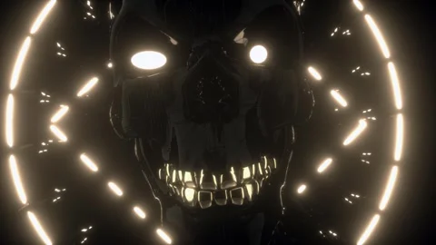 Black Skull Vortex VJ Loop - Abstract Cyberpunk 4K Motion Graphics Stock-Footage 288426642