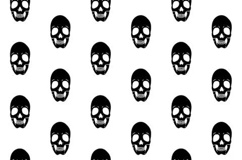 Black skulls seamless pattern on white background Stock Illustration