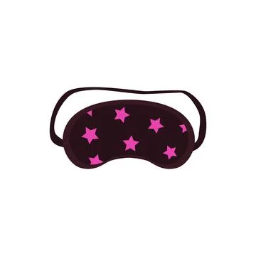 Black sleeping mask with strings and stars, flat vector illustration isolated. Stock Illustration