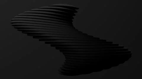 Black sliced shape, black background. 3d render. Stock Illustration