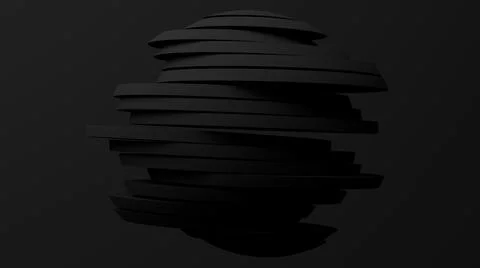 Black sliced sphere, black background. 3d render. Stock Illustration