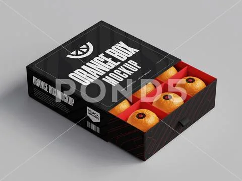 Black Sliding Orange Box Mockup on gray background PSD Template