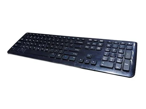 Black Slim Computer Keyboard on White Background 스톡 사진