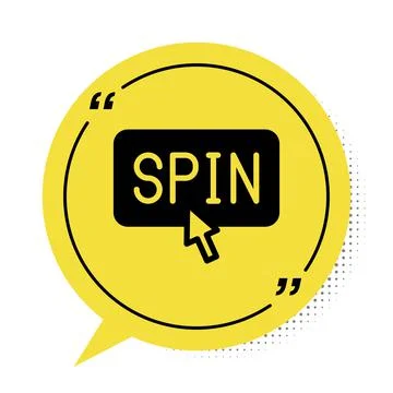 Black Slot machine spin button icon isolated on white background. Yellow speech Stock Illustration