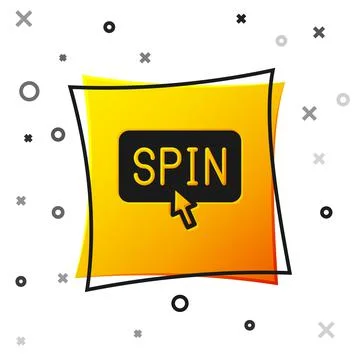 Black Slot machine spin button icon isolated on white background. Yellow squa 스톡 일러스트