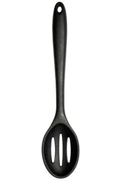 Black Slotted Kitchen Spoon Stock Photos