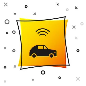 Black Smart car system with wireless connection icon isolated on white Stock Illustration