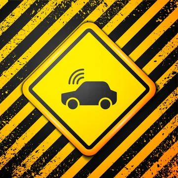 Black Smart car system with wireless connection icon isolated on yellow Stock Illustration