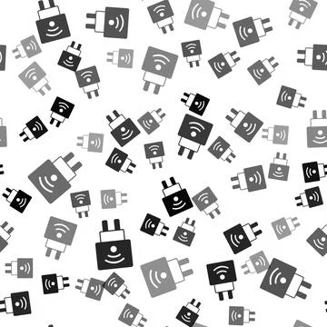 Black Smart electric plug system icon isolated seamless pattern on white Stock Illustration
