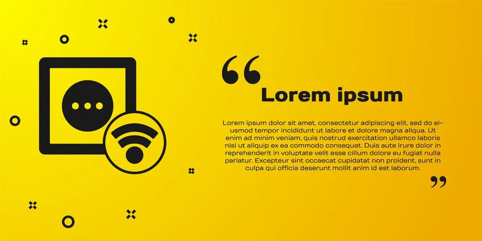 Black Smart electrical outlet system icon isolated on yellow background. Powe Illustrazione stock