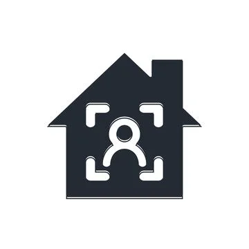 Black Smart home with face recognition icon isolated on white background. F.. Stock Illustration