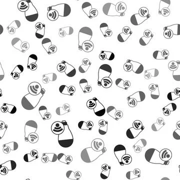 Black Smart light bulb system icon isolated seamless pattern on white background Stock Illustration