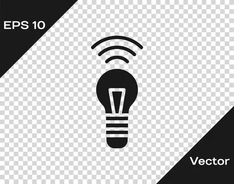 Black Smart light bulb system icon isolated on transparent background. Ener.. Illustrazione stock