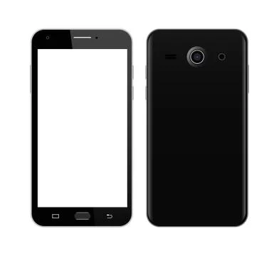 Black smart phone in front and back sides Stock Illustration