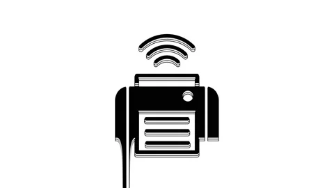 Black Smart printer system icon isolated on white background. Internet of things Stock Footage 233879369