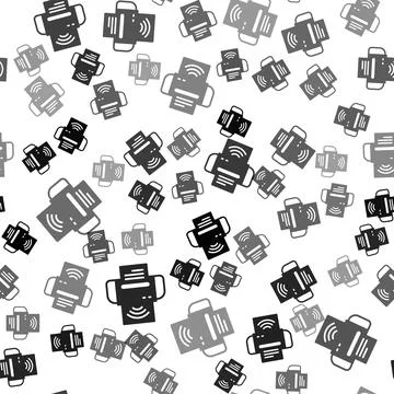 Black Smart printer system icon isolated seamless pattern on white background Illustrazione stock