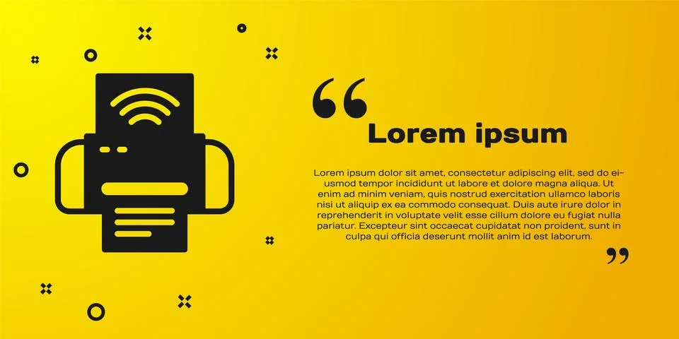 Black Smart printer system icon isolated on yellow background. Internet of .. Stock Illustration