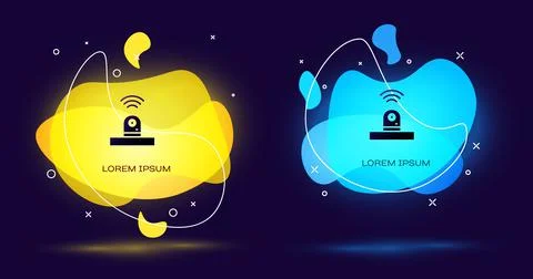 Black Smart security camera icon isolated on black background. Internet of Illustrazione stock