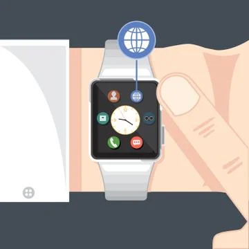 A black smart watch with time, calls, mail, contacts. Stock Illustration