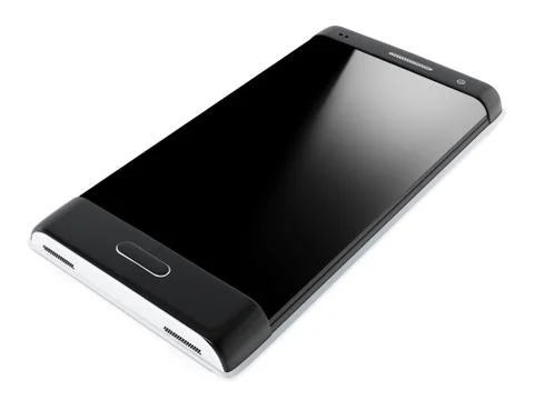 Black smartphone with blank screen isolated on white background. 3D illustrat Illustrazione stock