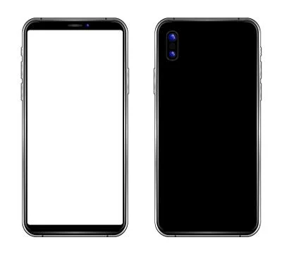 Black smartphone with blank touch screen isolated on white background. Vector Stock Illustration