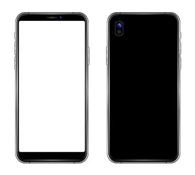 Black smartphone with blank touch screen isolated on white background. Vector Stock Illustration