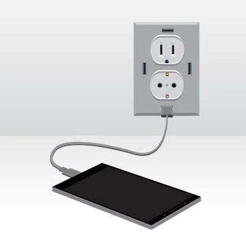 Black smartphone charged usb Stock Illustration