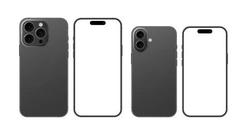 Black smartphone devices mockup with blank display in different camera layouts Stock Illustration