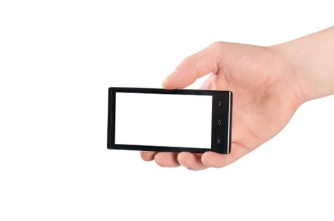 The black smartphone in man&amp;#39;s hand Stock Photos