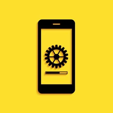 Black Smartphone update process with gearbox progress and loading bar icon Stock Illustration