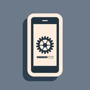 Black Smartphone update process with gearbox progress and loading bar icon イラスト素材