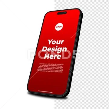 Black Smartphone Vector Mockup Red Screen Perspective Modello PSD