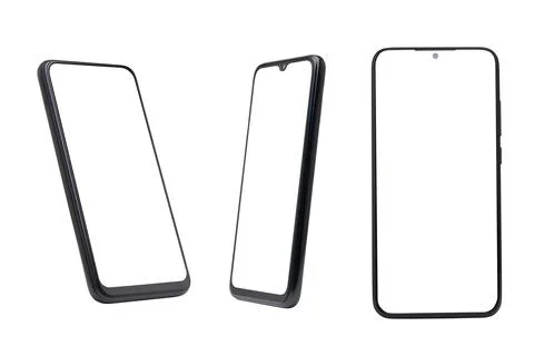Black smartphone, white touch screen, three patterns. White background. The.. Stock Photos
