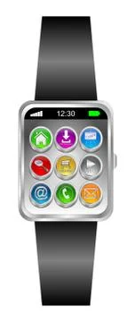 Black Smartwatch with different function Buttons - 3D illustration Stock Illustration