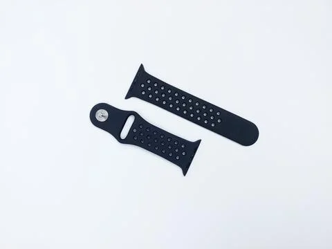 A black smartwatch strap on a white background, perfect for classy and luxurious Stock Photos