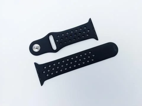 A black smartwatch strap on a white background, perfect for classy and luxurious Stock Photos