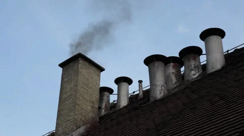 Black smoke from chimney Stock Footage 7727796