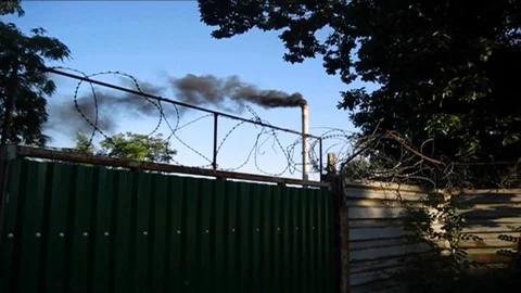 Black smoke from the chimney Stock Footage 112105669