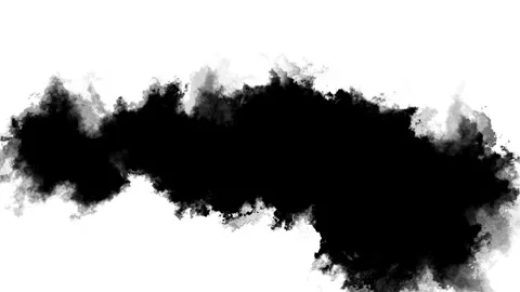 Black smoke cloud on white background spreading ink texture, soft gray edges, dr Stock Footage 340413257