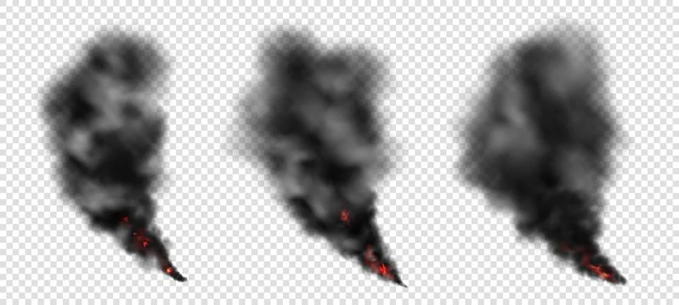 Black smoke. Explosion fire clouds from trail or factory exhaust. Realistic dark イラスト素材