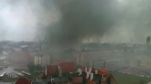 Black Smoke from Huge Fire in Shipyard Docks Stock Footage 100900902