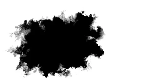 Black smoke ink cloud overlay on white spreading vapor, organic texture, high Stock Footage 333859065