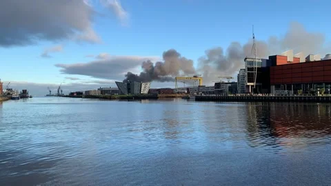 Black smoke over river 動画素材 168479743
