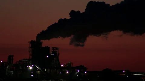 Black smoke sunset industry Video stock 74248882