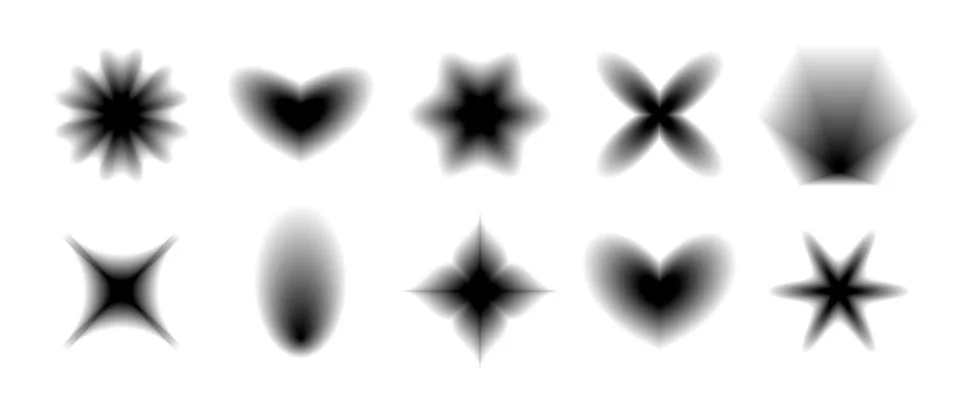 Black smooth blurred gradient form set. Grunge goth blurry aura shape collection Stock Illustration
