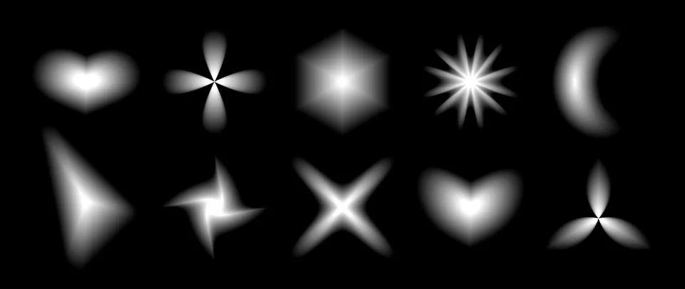 Black smooth blurred gradient form set. Grunge blurry geometric shape collection Illustrazione stock