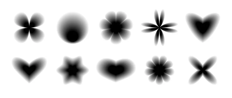 Black smooth blurred gradient form set. Grunge goth blurry aura shape collection イラスト素材