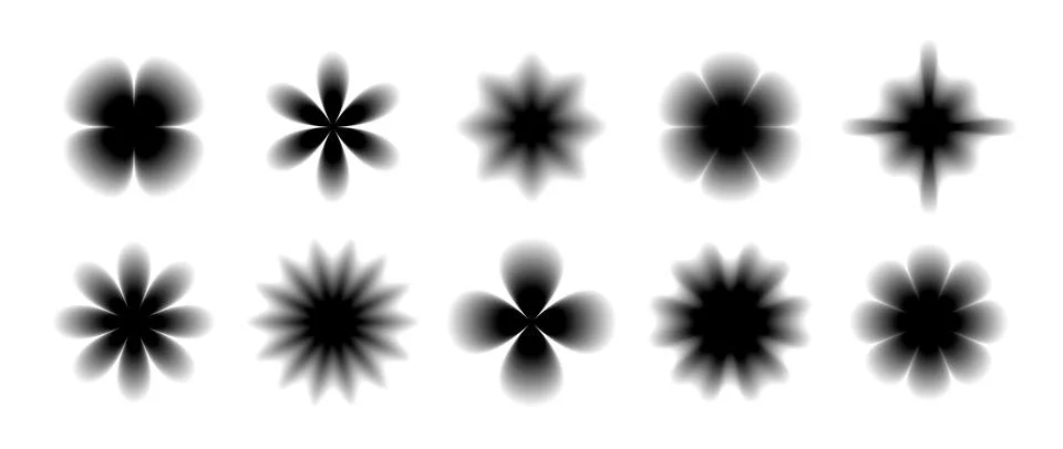 Black smooth blurred gradient form set. Grunge blurry aura shape collection Stock Illustration