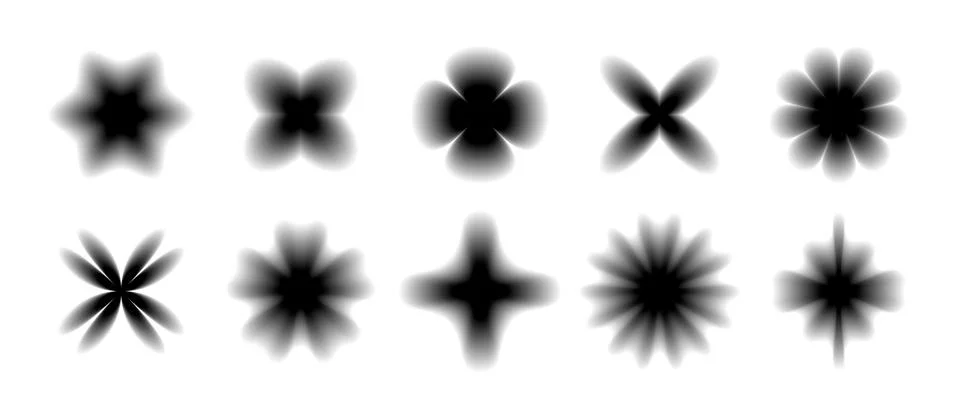 Black smooth blurred gradient form set. Grunge blurry aura shape collection Stock Illustration